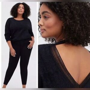 Torrid Crochet Trim Drop Shoulder Fuzzy Sweater Open Back 4X